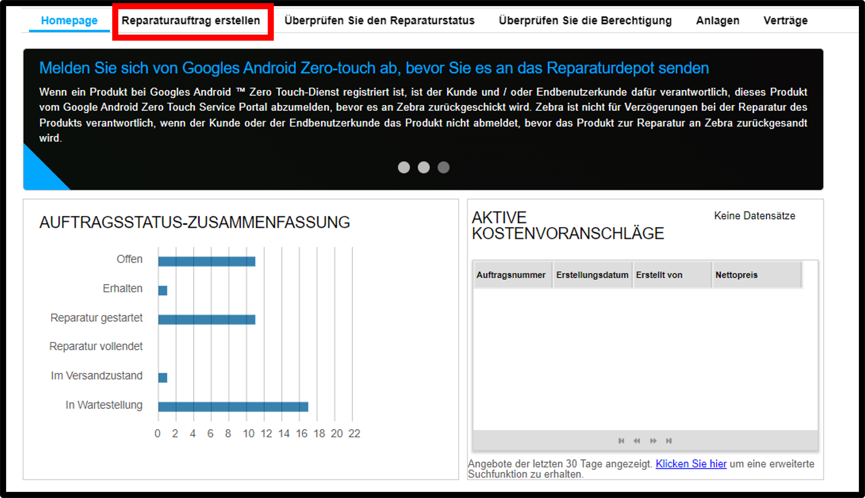 Reparatur einreichen – Screenshot 1