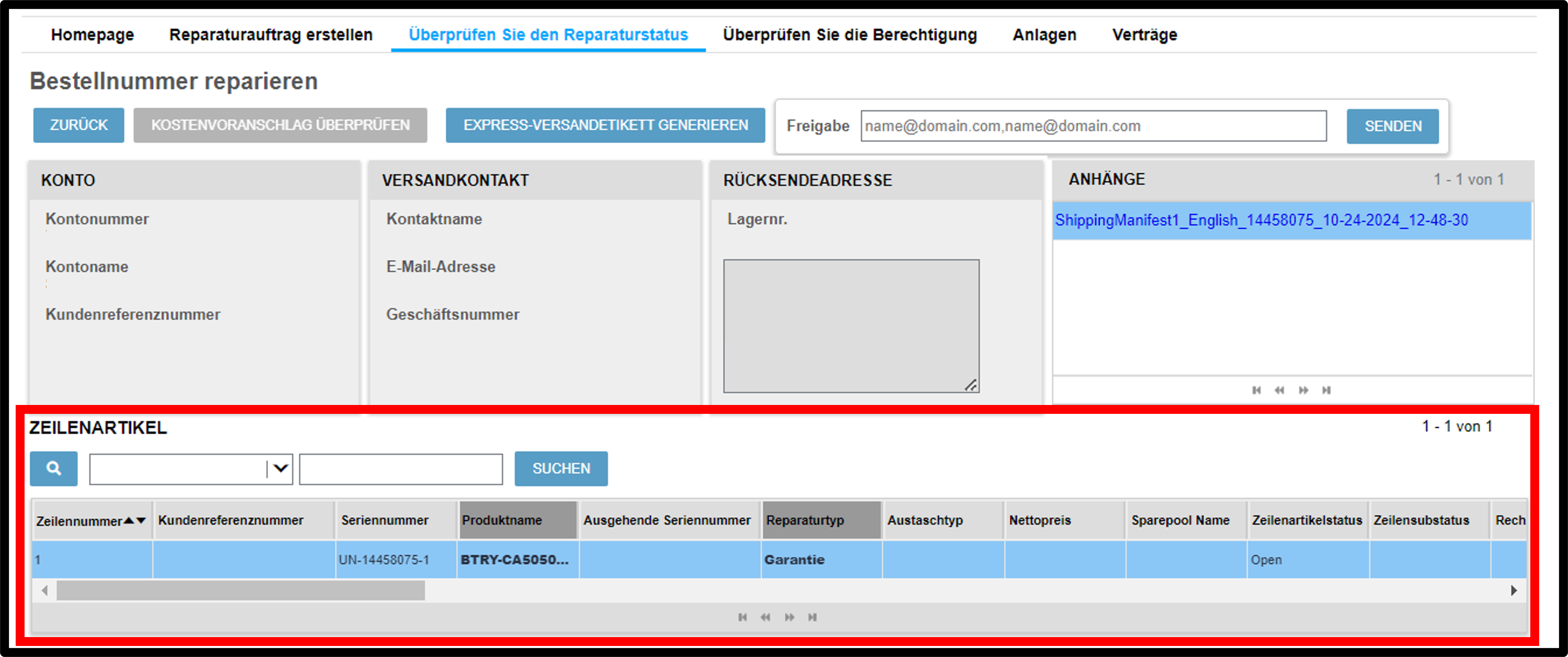 Reparaturdetails anzeigen – Screenshot 12