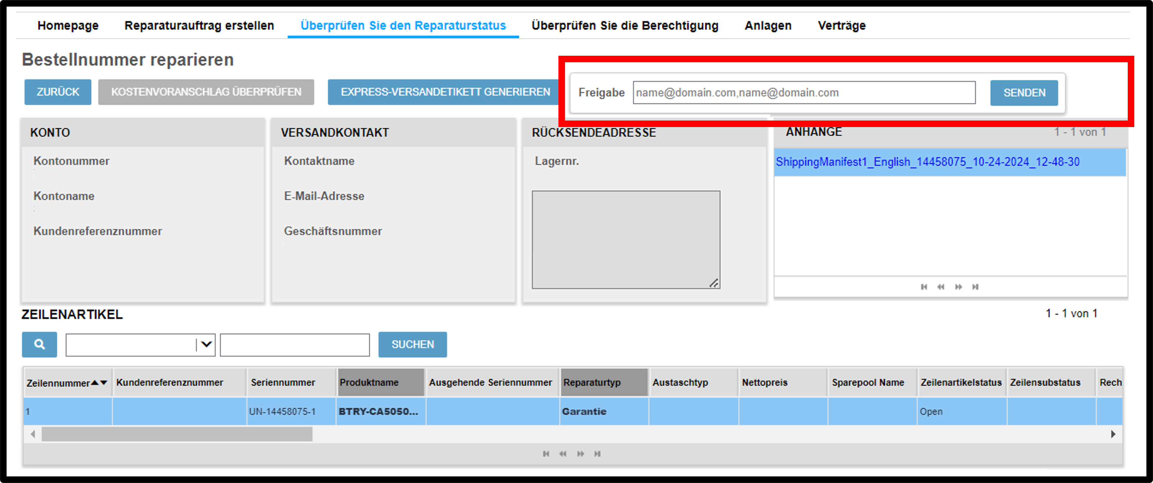 Reparaturdetails anzeigen – Screenshot 14