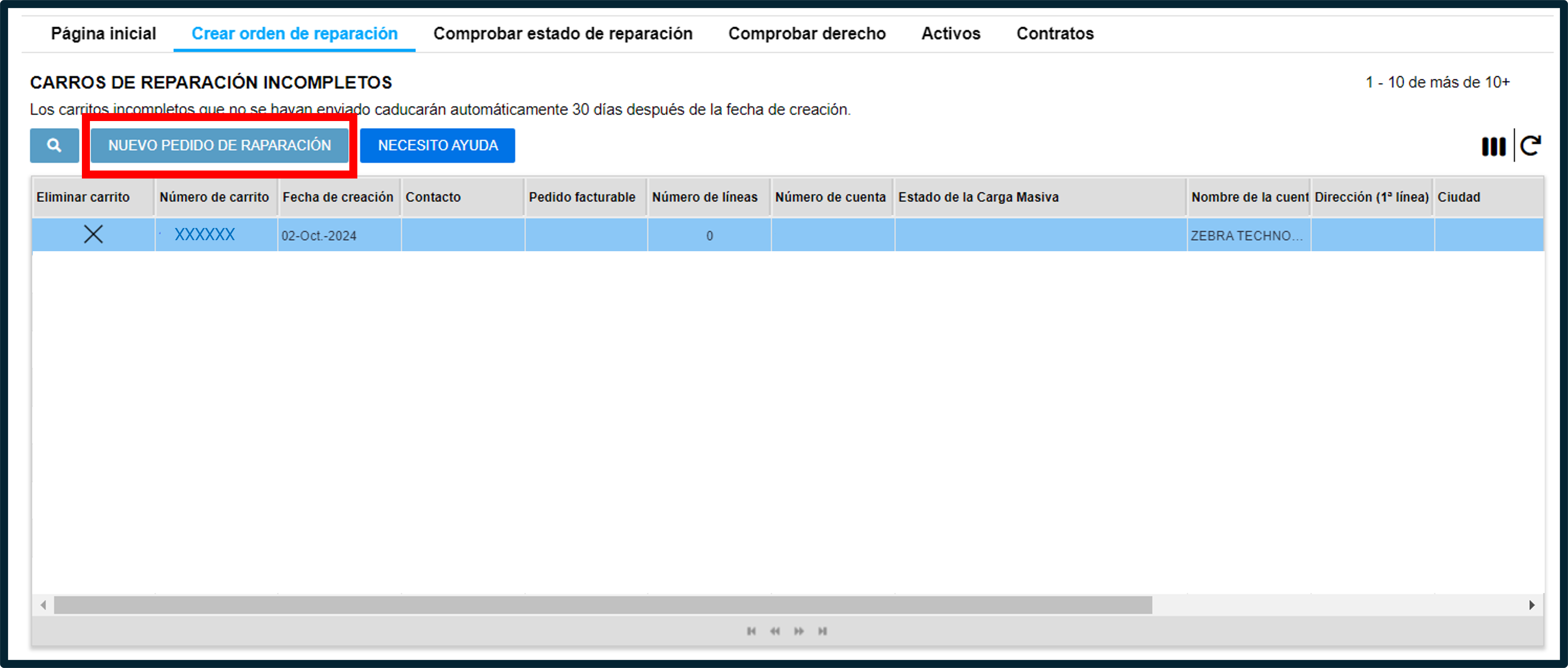 Captura de pantalla de introducción al portal de reparaciones 5