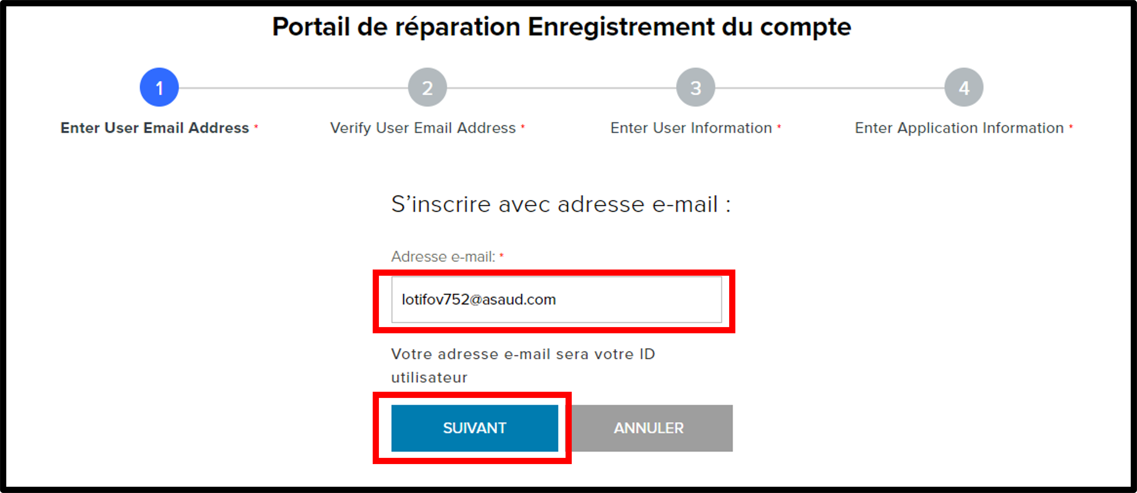 Capture d'écran de l'enregistrement des clients 2