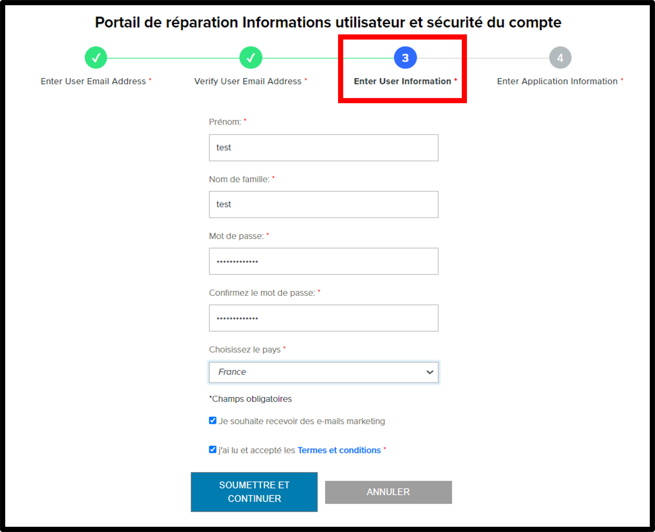 Capture d'écran de l'enregistrement des clients 5