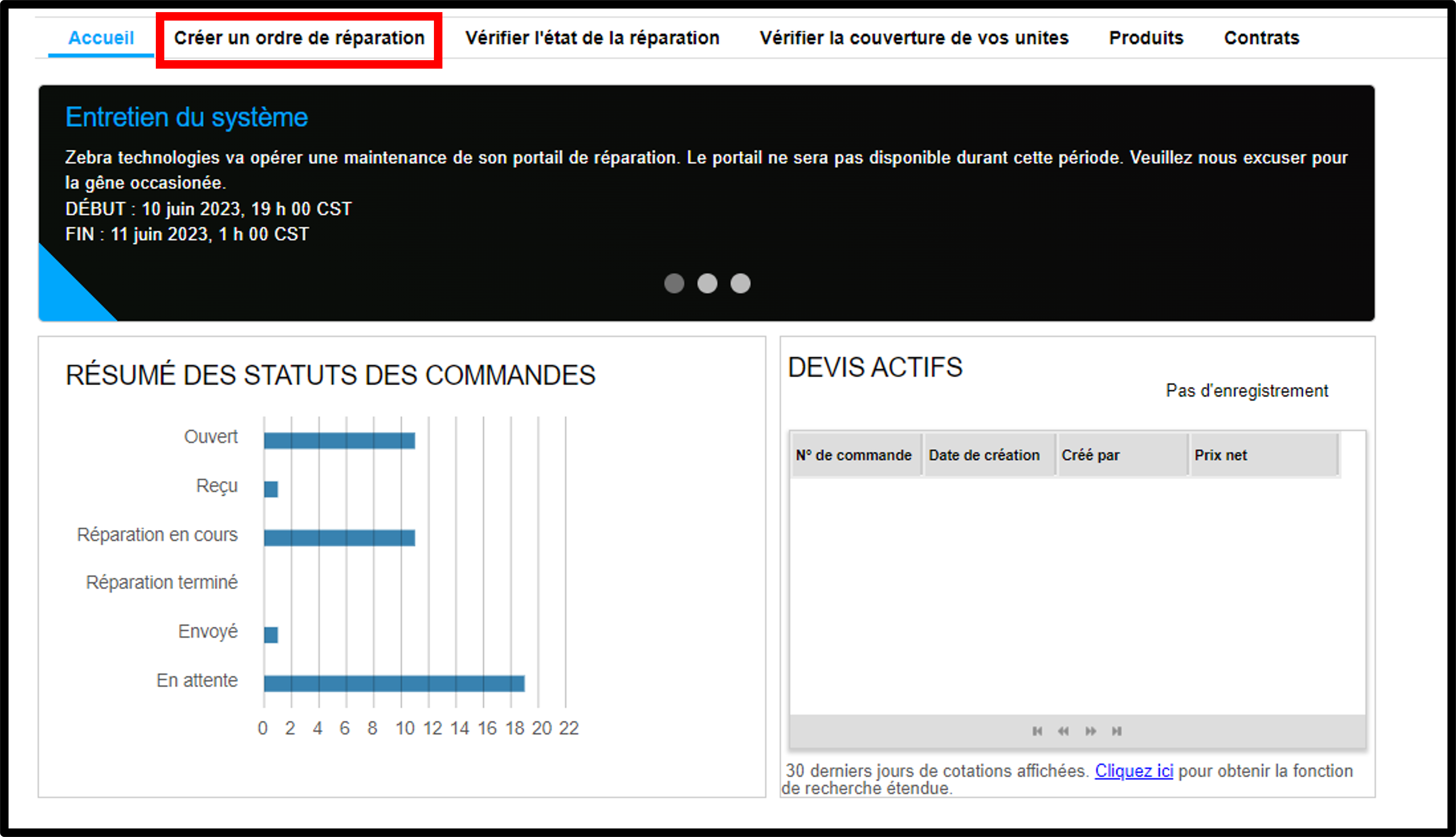 Capture d'écran Soumettre une réparation 1