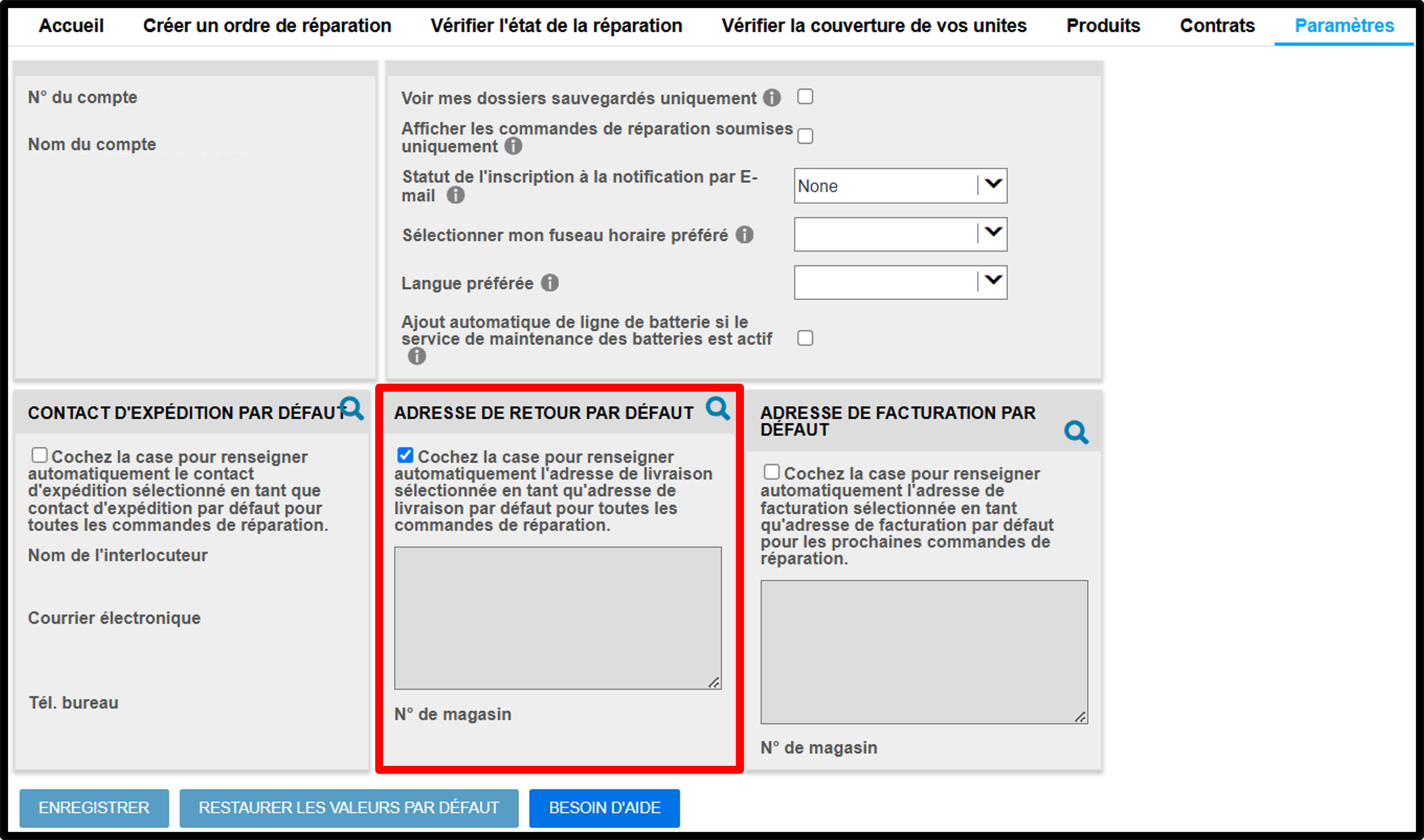 Capture d'écran des paramètres utilisateur des guides de réparation 10
