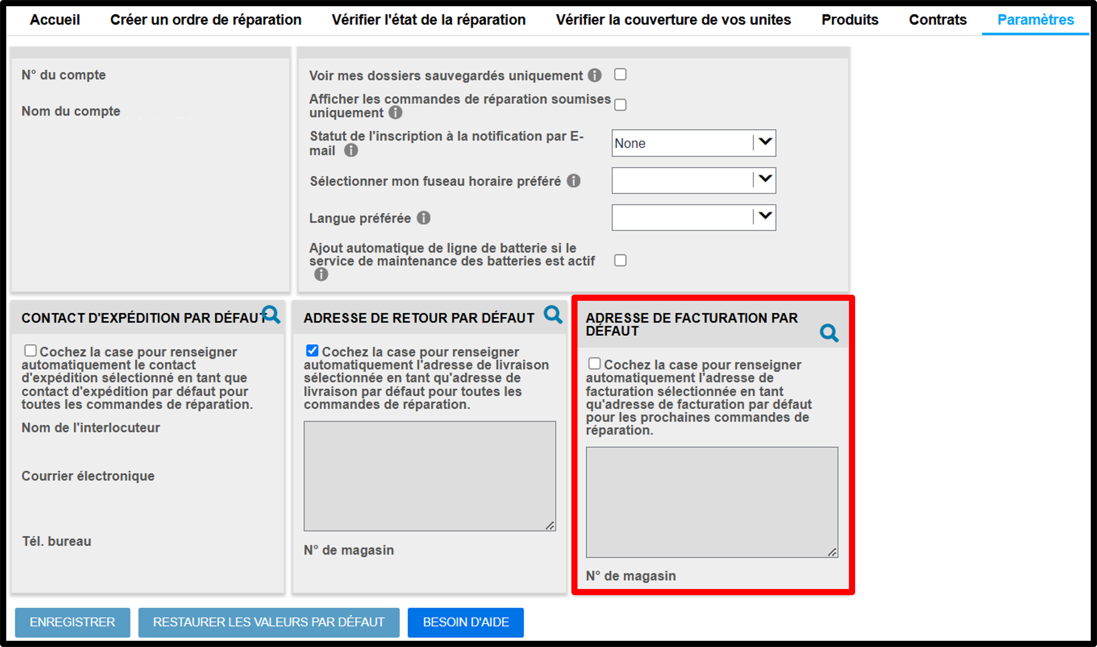 Capture d'écran des paramètres utilisateur des guides de réparation 11