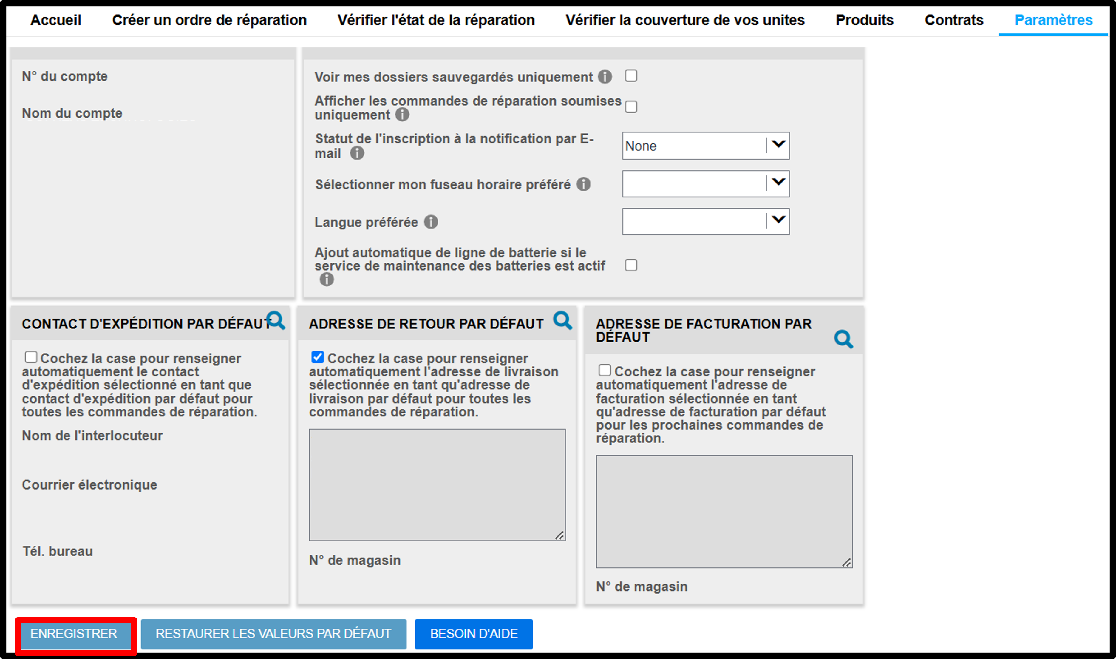 Capture d'écran des paramètres utilisateur des guides de réparation 12