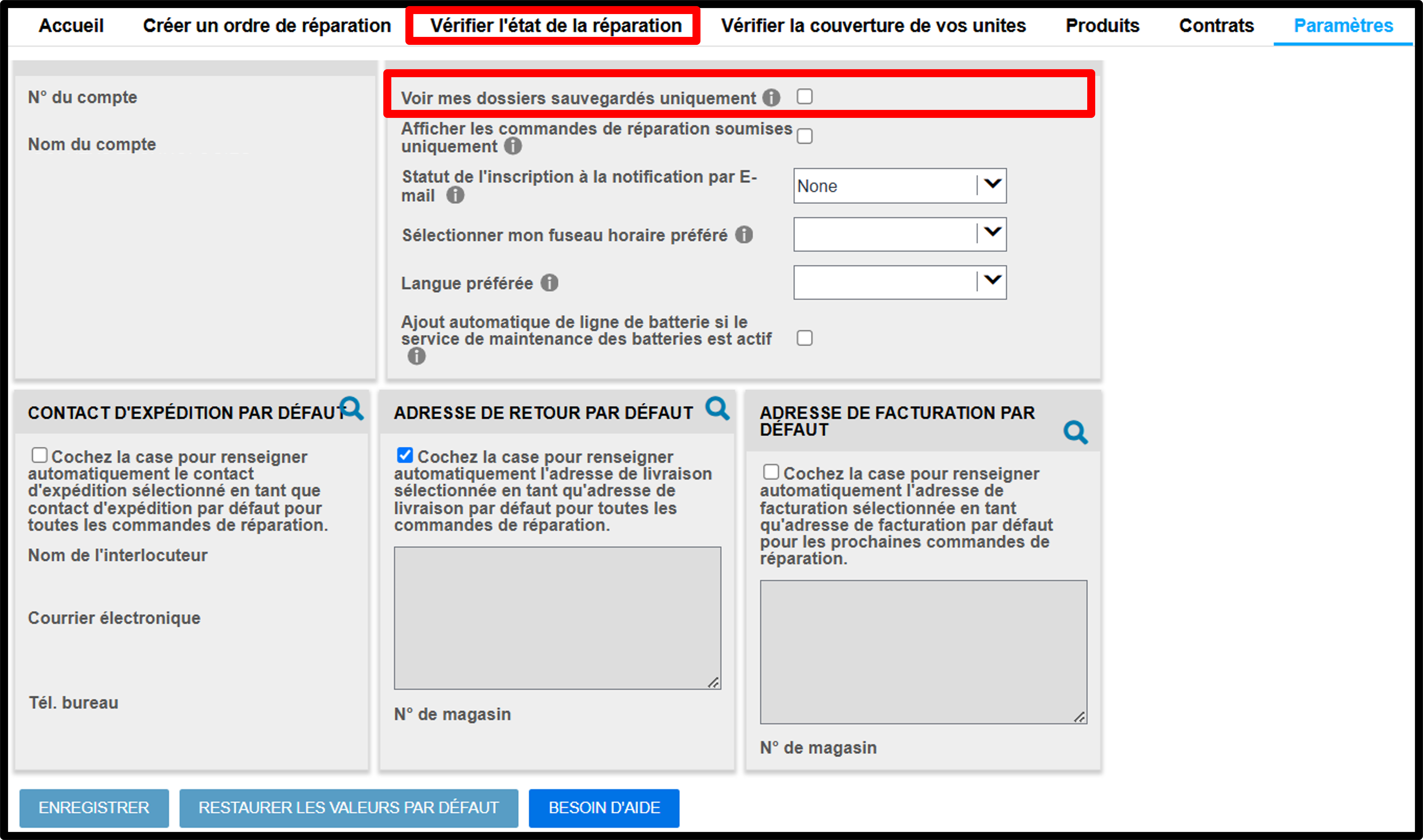 Capture d'écran des paramètres utilisateur des guides de réparation 3