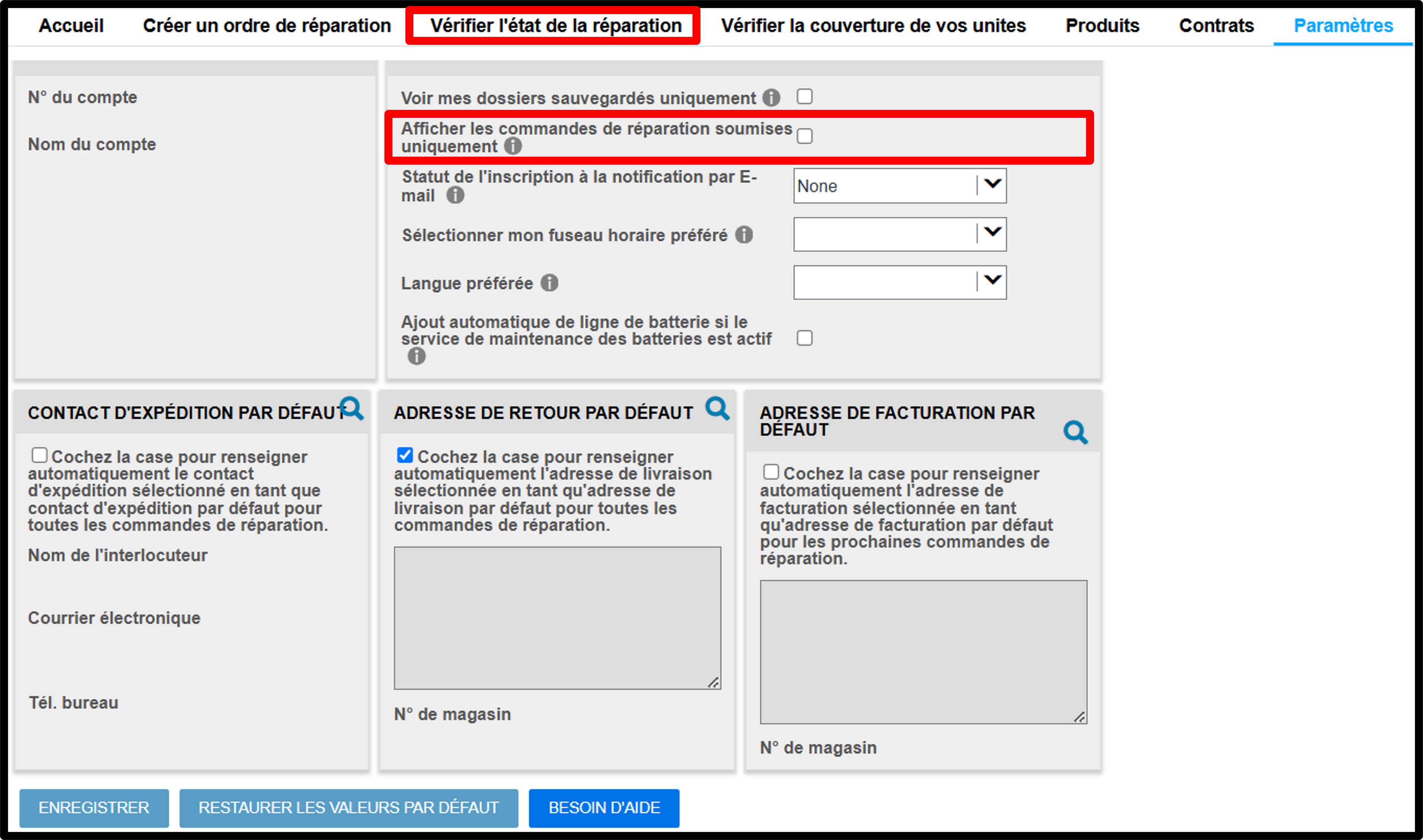 Capture d'écran des paramètres utilisateur des guides de réparation 5