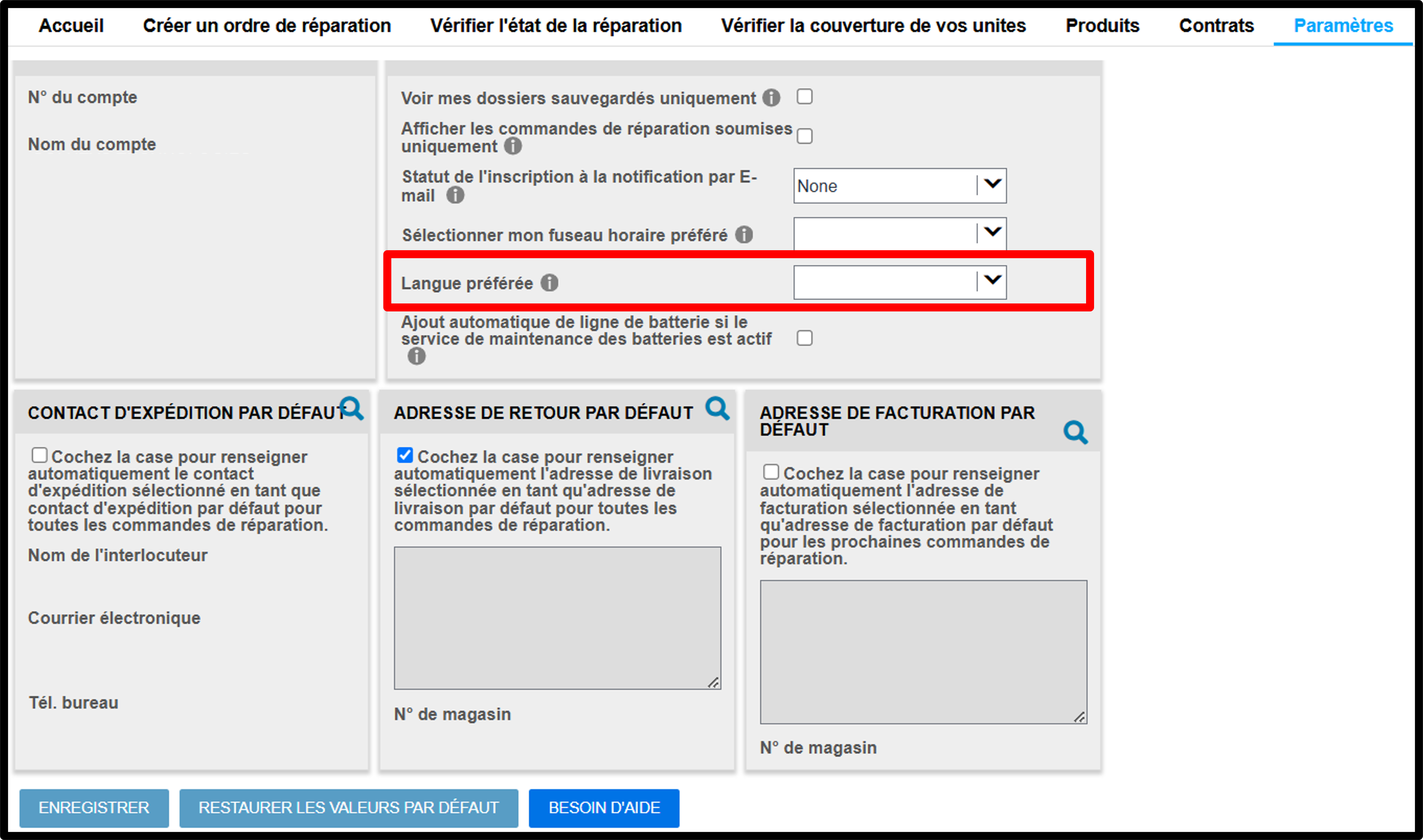 Capture d'écran des paramètres utilisateur des guides de réparation 8