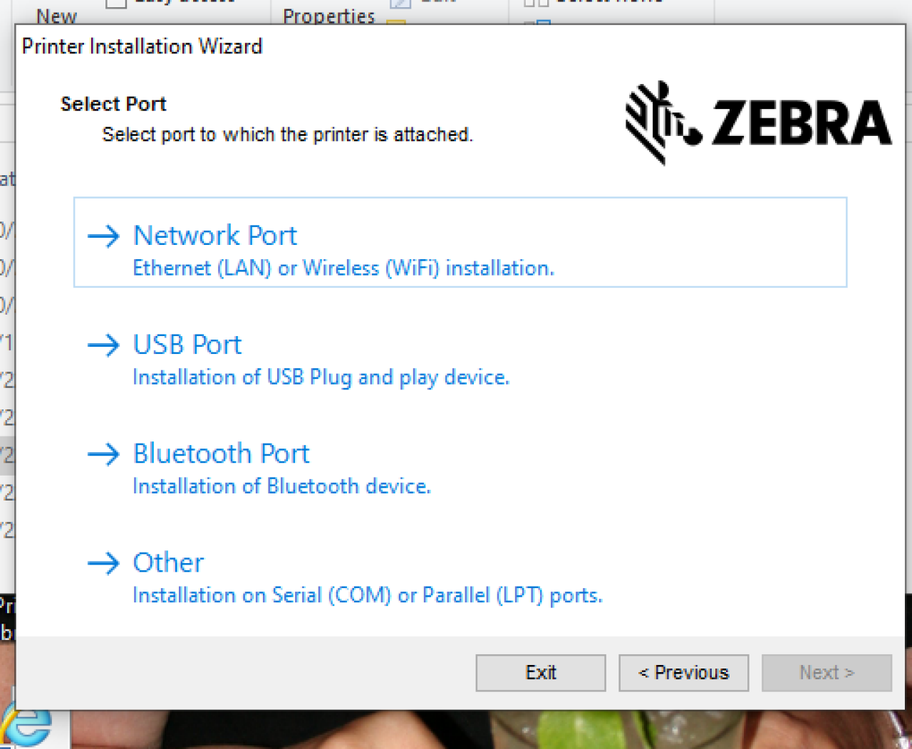 Select USB port screen