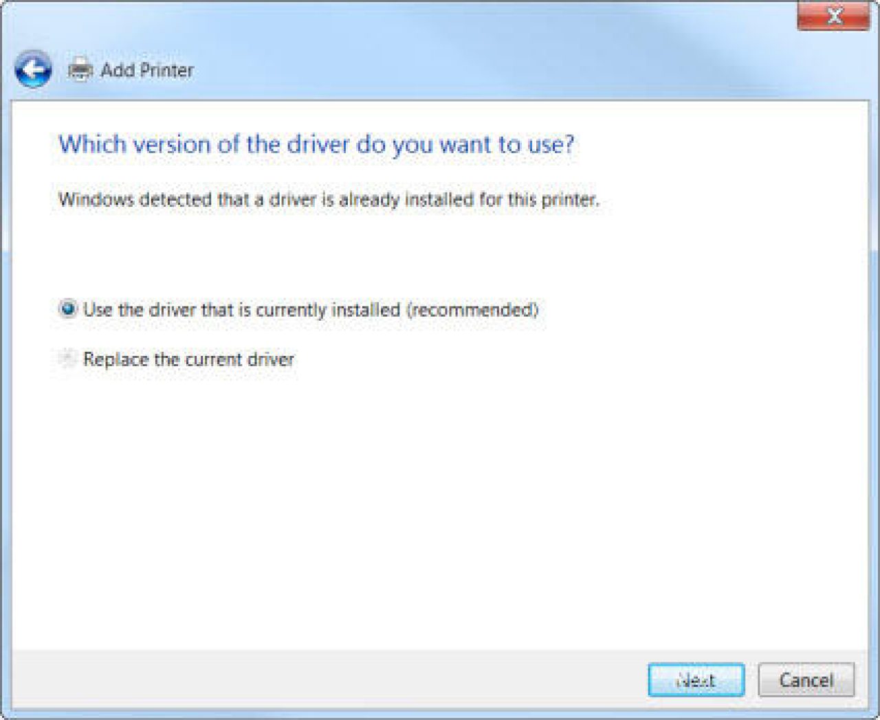 Use the driver that is currently installed screen capture