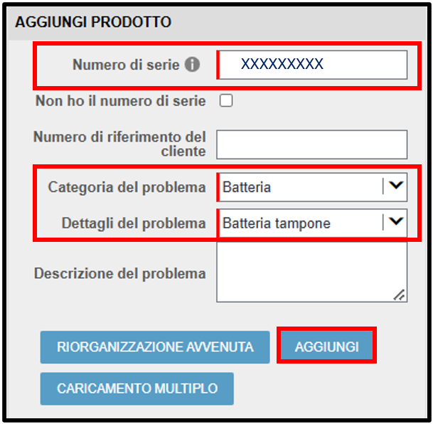 Schermata della richiesta di garanzia della batteria 1