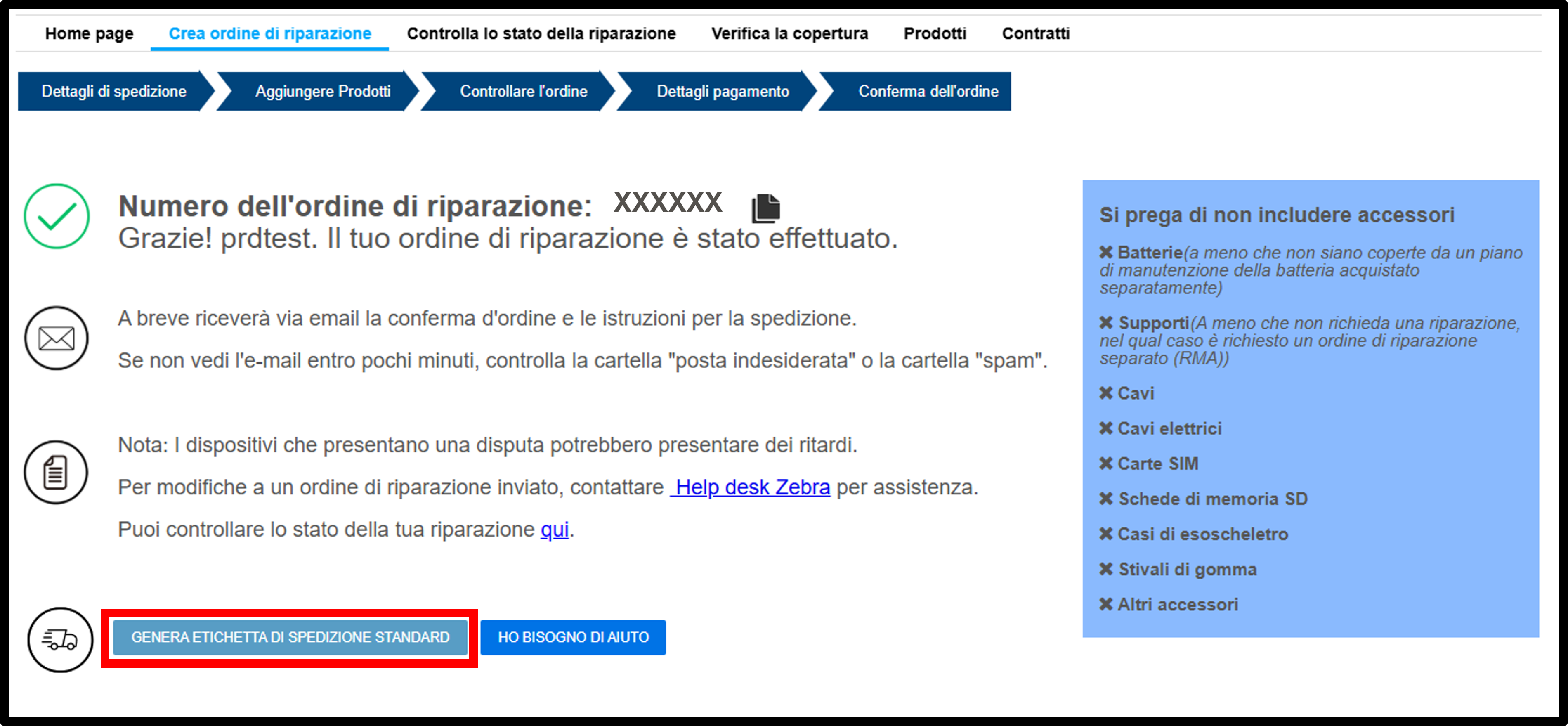 Genera uno screenshot dell'etichetta di spedizione 1