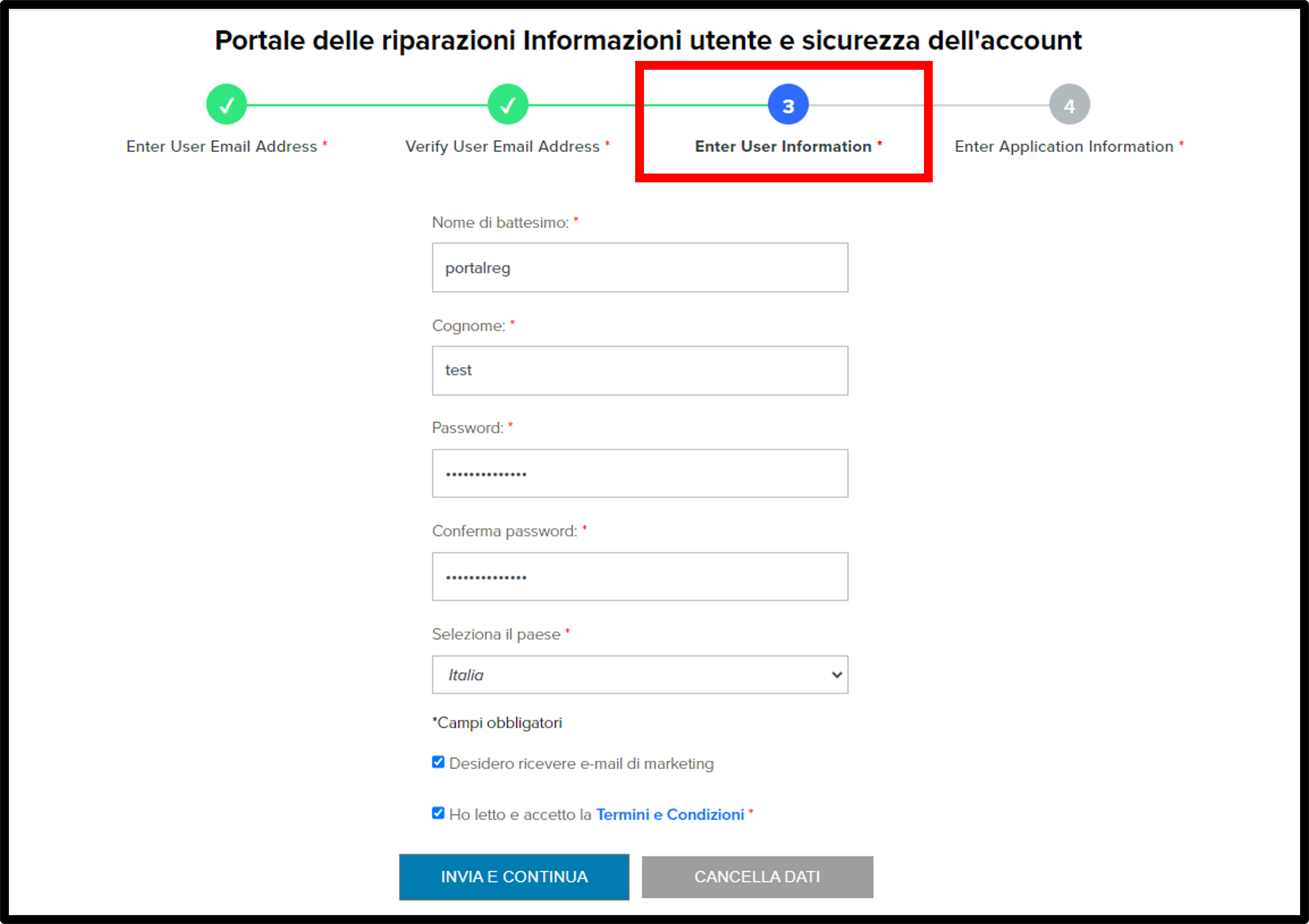 Registrazione per i clienti Screenshot 5