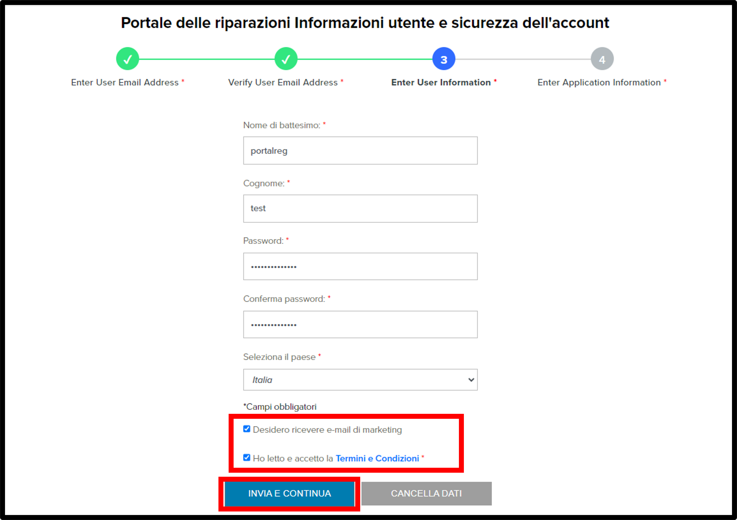 Registrazione per i clienti Screenshot 6
