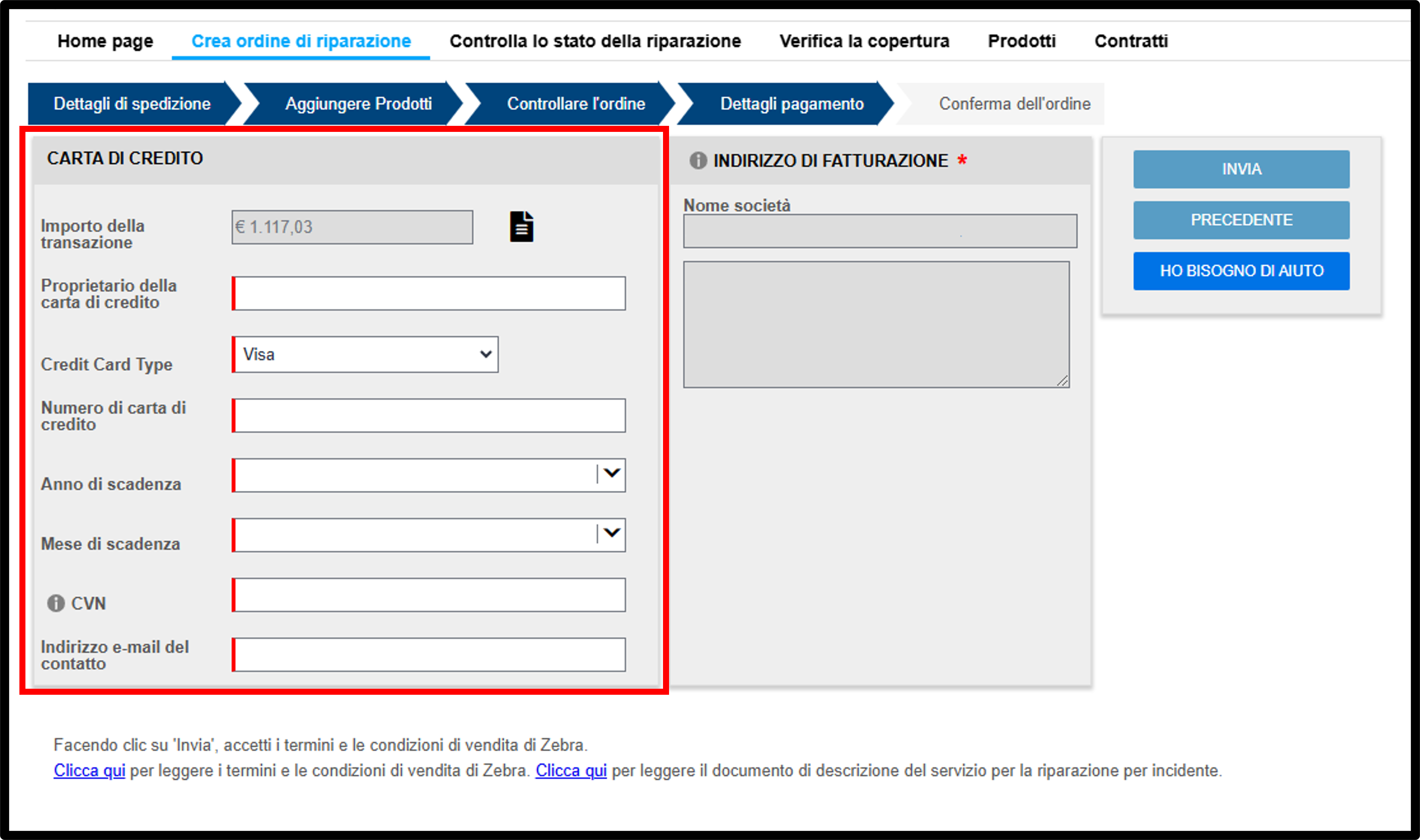 Inviare una schermata di riparazione 16