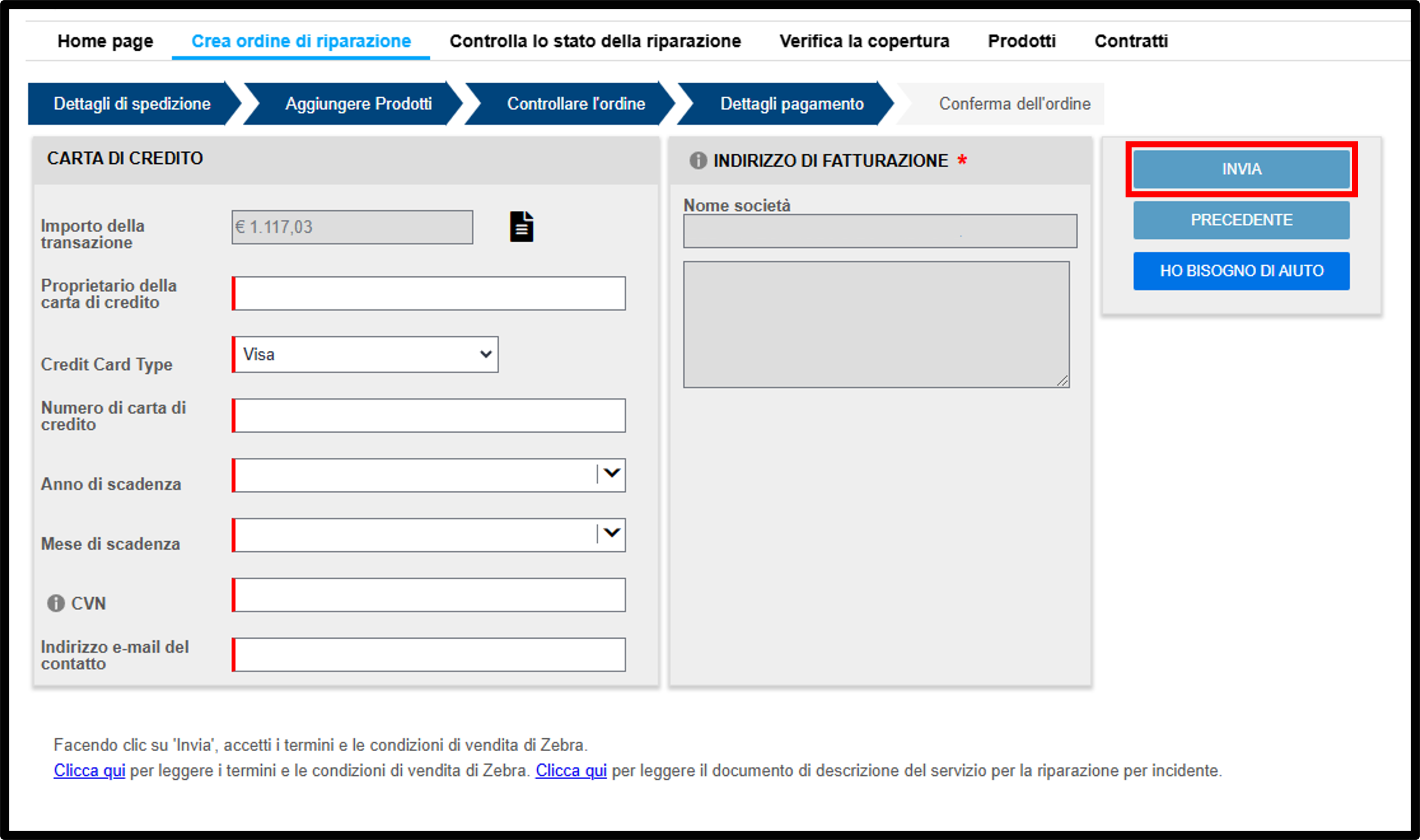 Inviare una schermata di riparazione 18