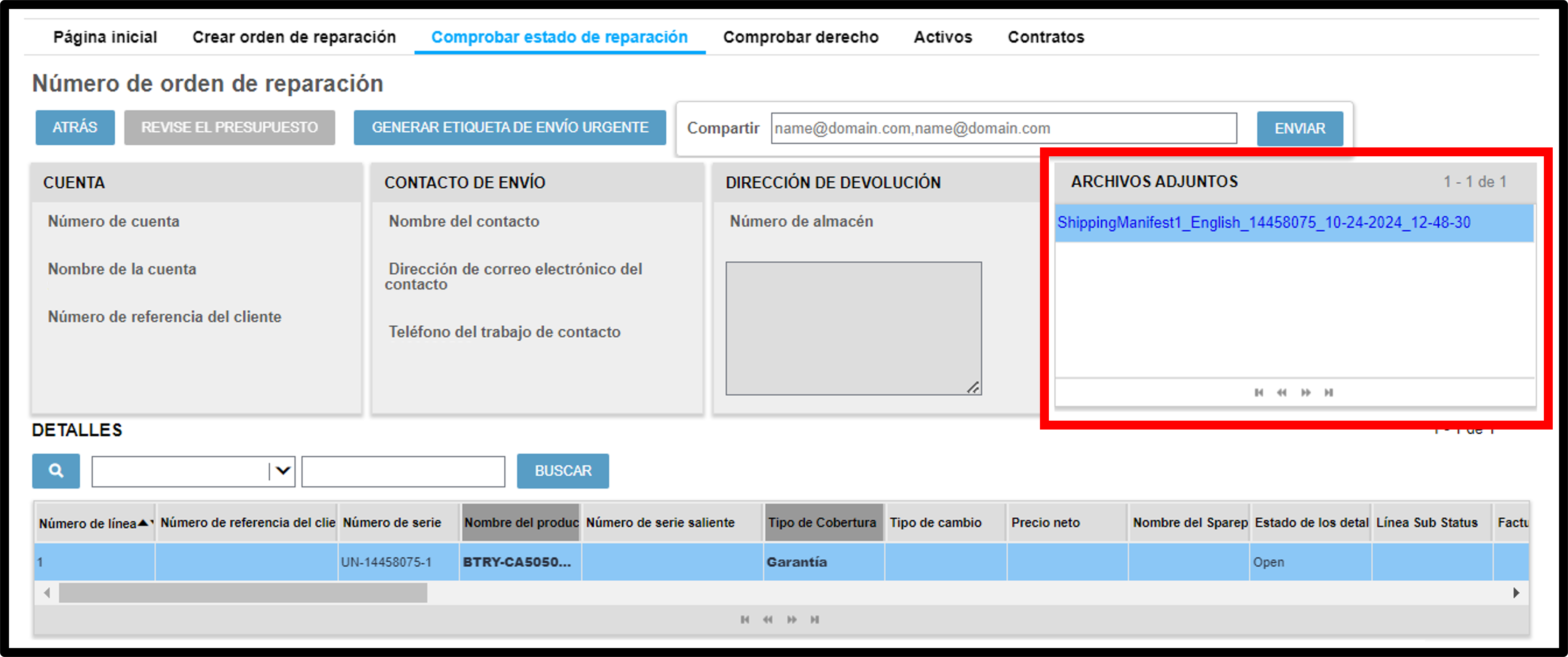Ver detalles de reparación, captura de pantalla 10