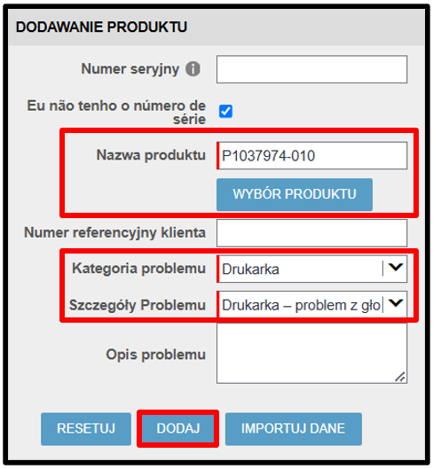 Zrzut ekranu 7 Roszczenia gwarancyjnego na drukarkę