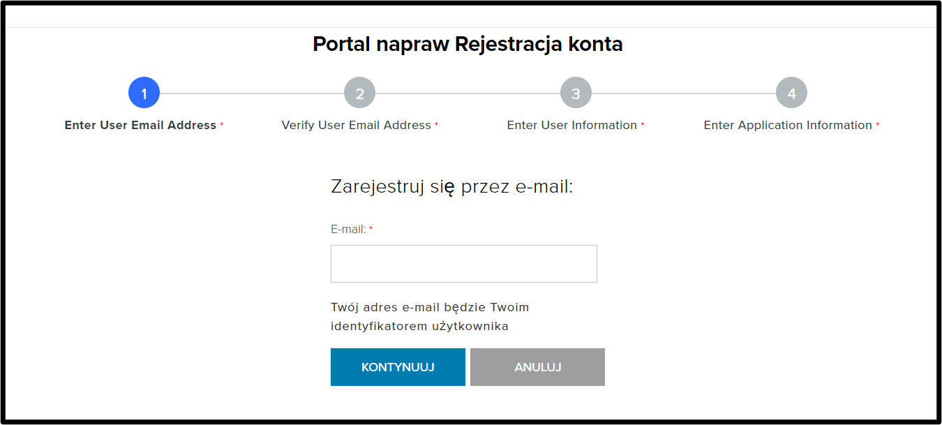 Zrzut ekranu 1 rejestracji dla klientów