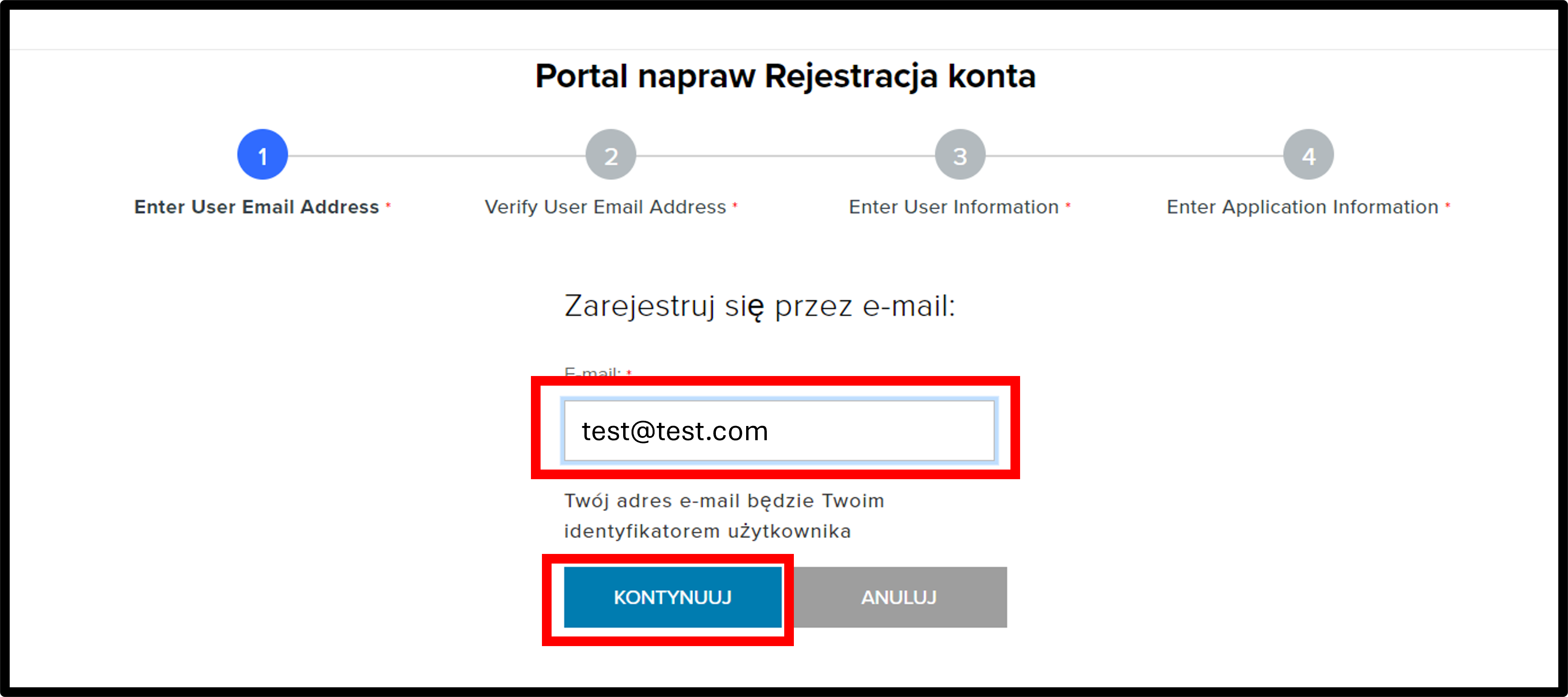 Zrzut ekranu 2 rejestracji dla klientów
