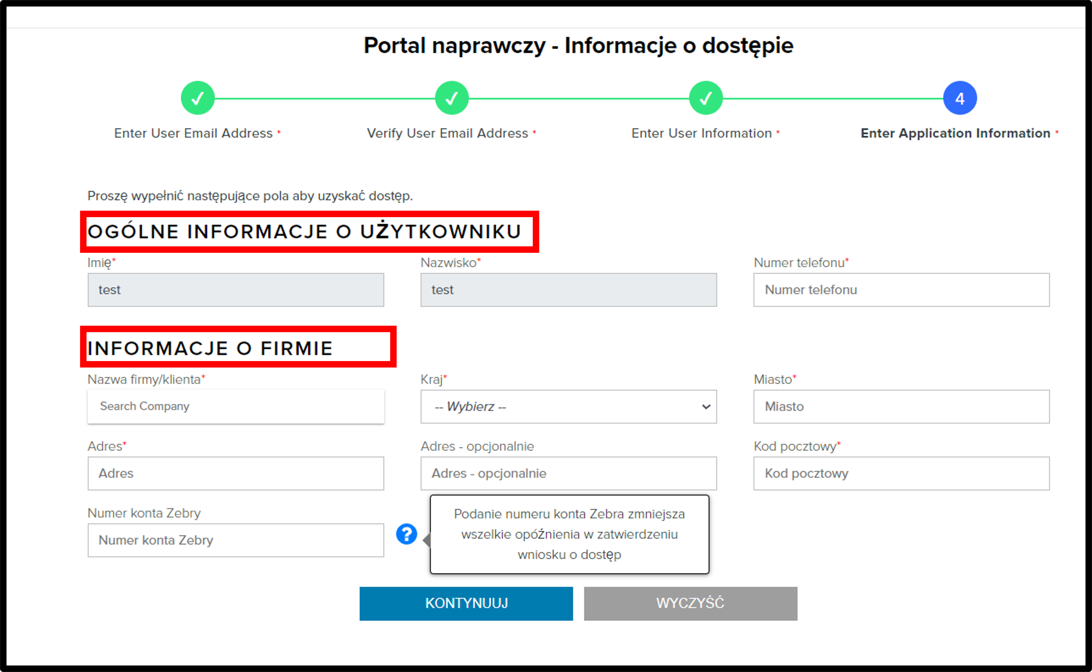 Zrzut ekranu 7 rejestracji dla klientów