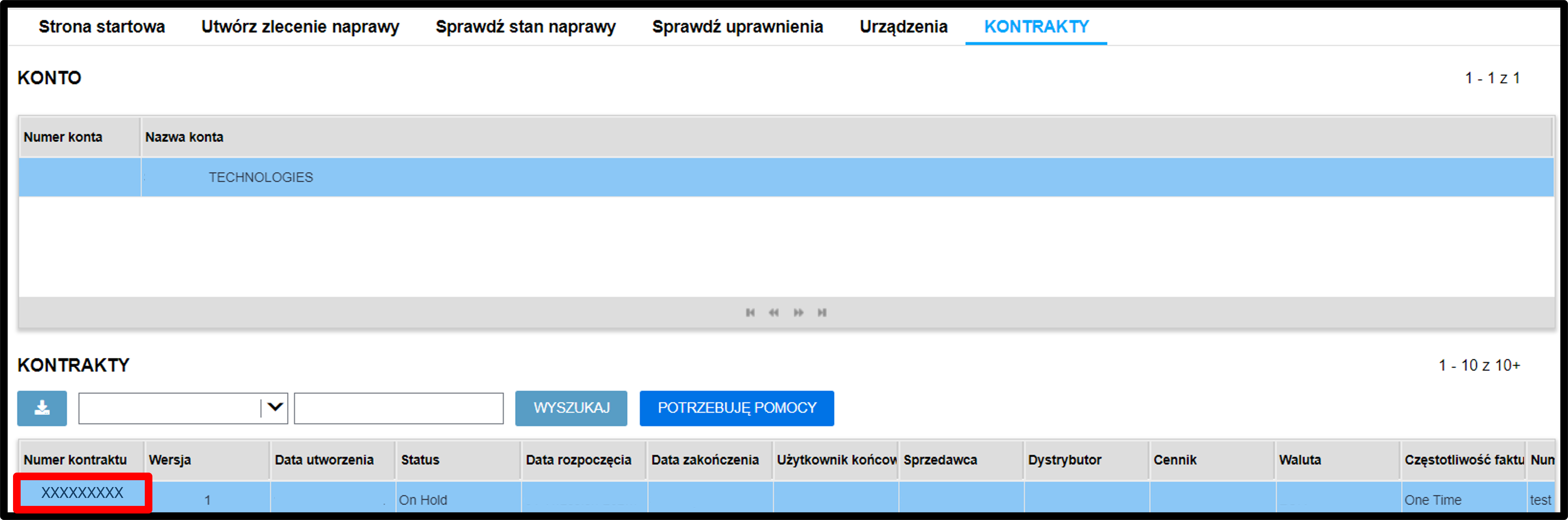 Zrzut ekranu 2 wyświetlania danych kontaktowych