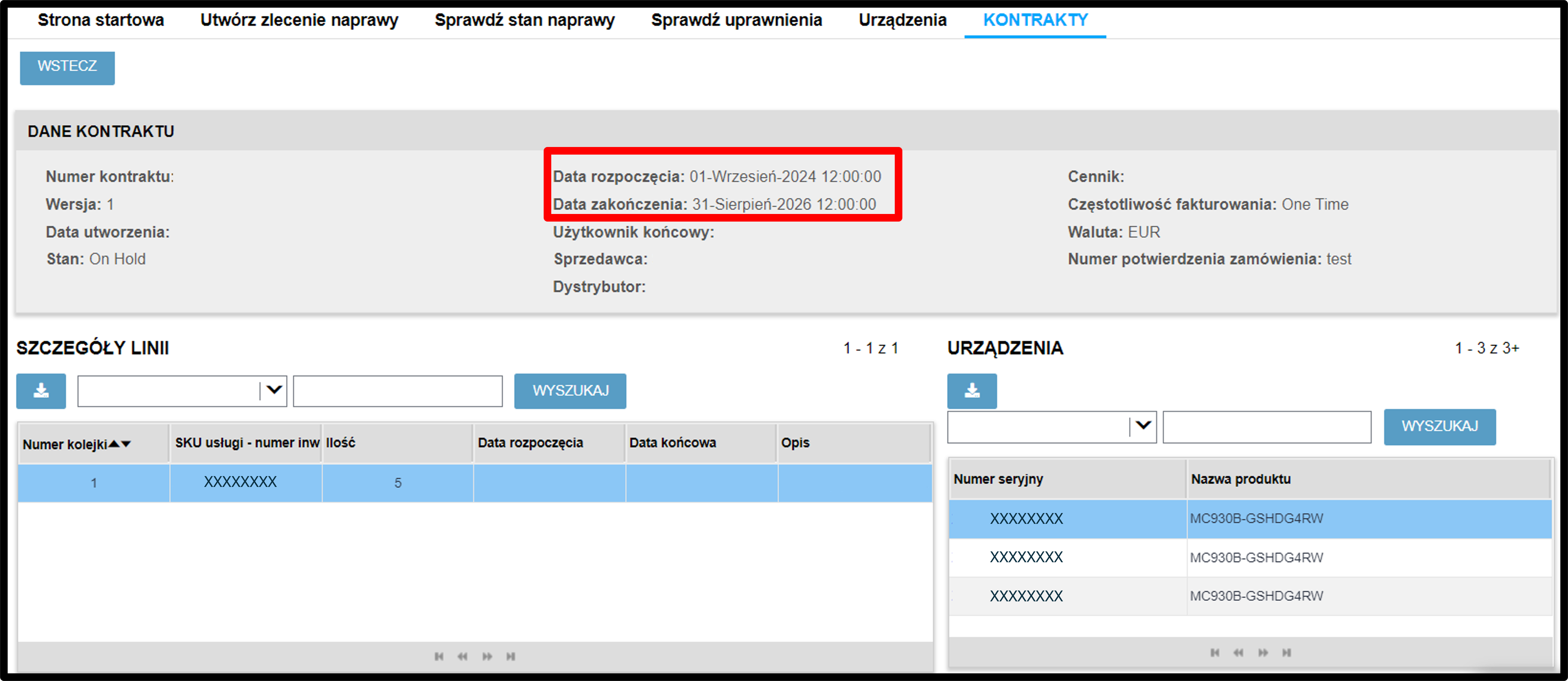 Zrzut ekranu 3 wyświetlania danych kontaktowych