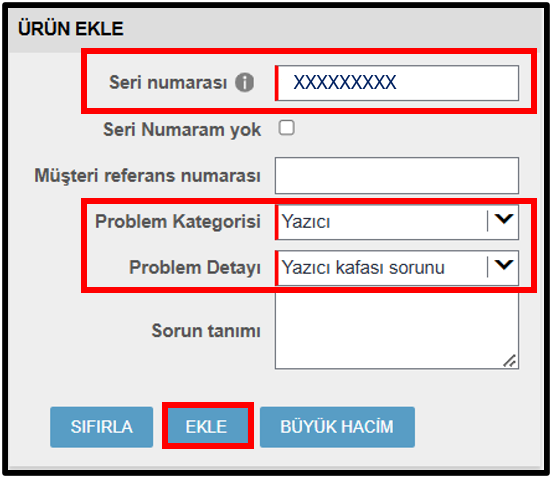Yazıcı Garantisi İsteme Ekran Görüntüsü 3