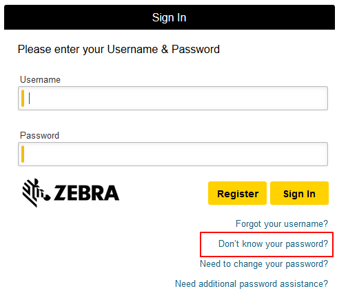 Change password area of login screen